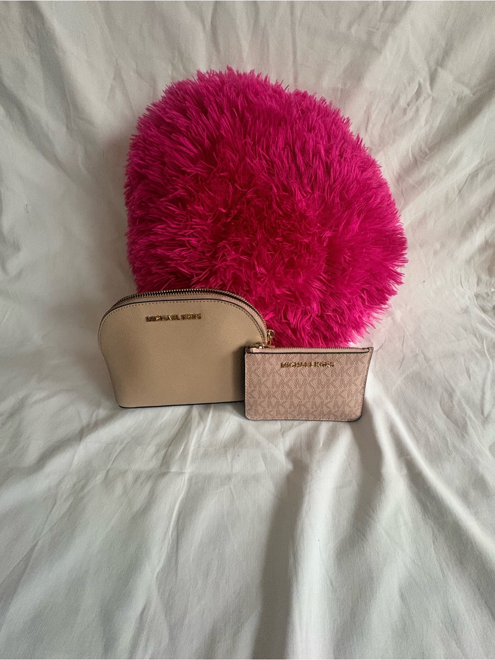 Michael Kors Beige Cosmetic Case and Card Wallet Set